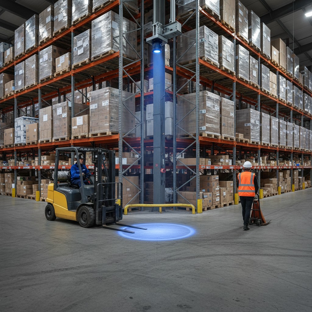 Warehouse blind spot safety system with integrated forklift and pedestrian detection